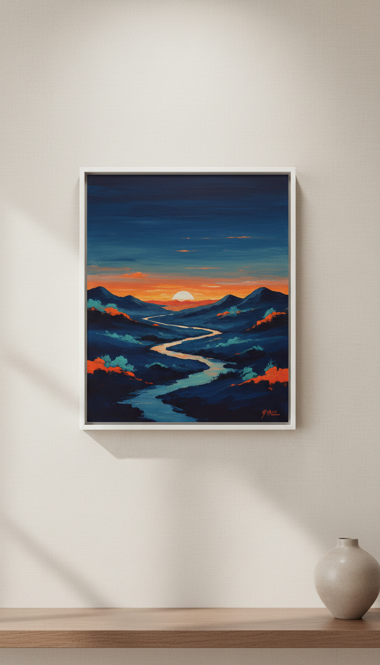 Deep Indigo landscape original canvas