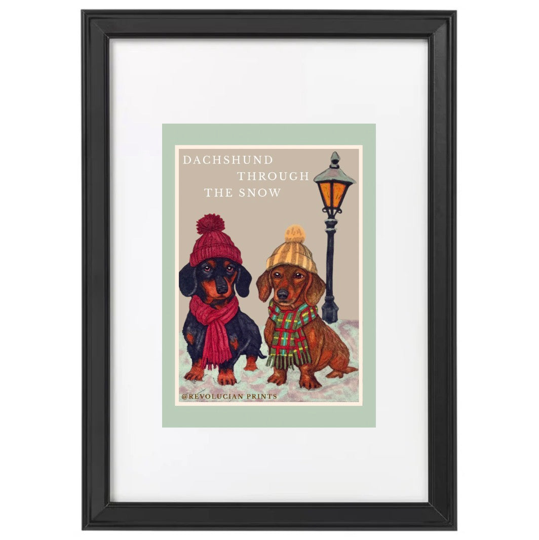 Dachshund Through The Snow 21x30cm: Black