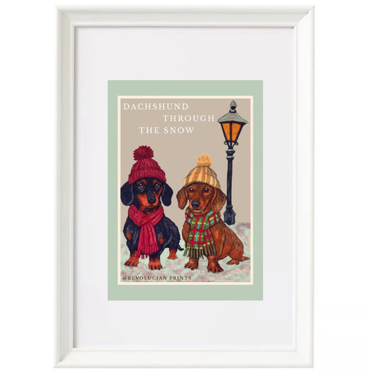 Dachshund Through The Snow 21x30cm: White
