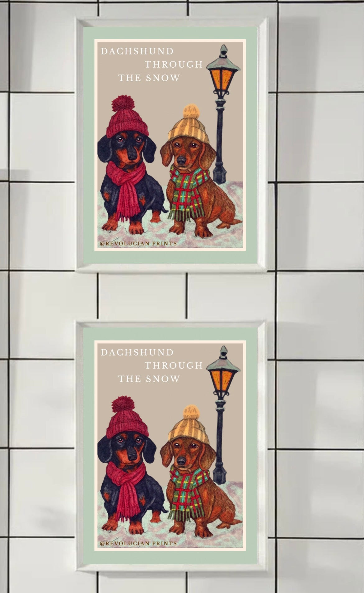 Dachshund Through The Snow 21x30cm: White