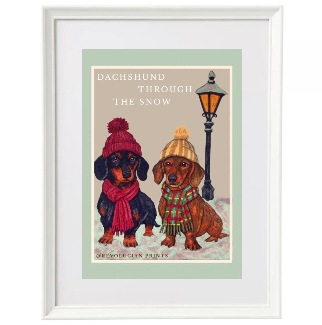 Dachshund Through The Snow 30x40cm: White