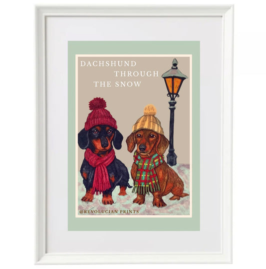 Dachshund Through The Snow 30x40cm: White