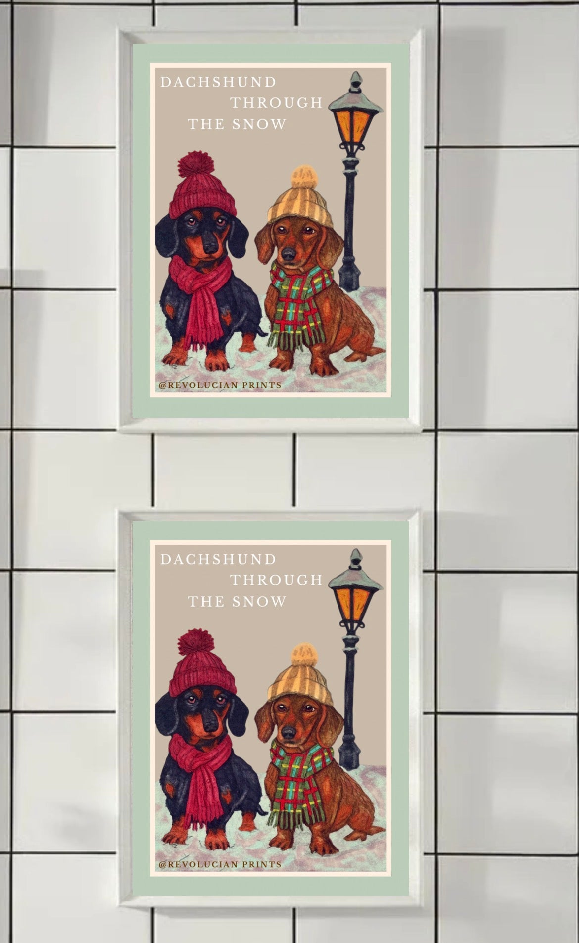 Dachshund Through The Snow 30x40cm: White