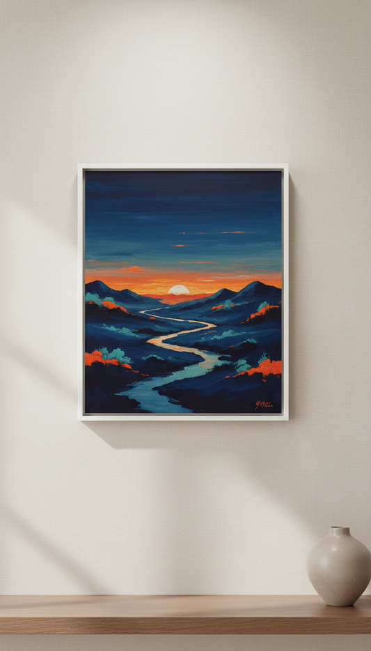 Deep Indigo landscape original canvas