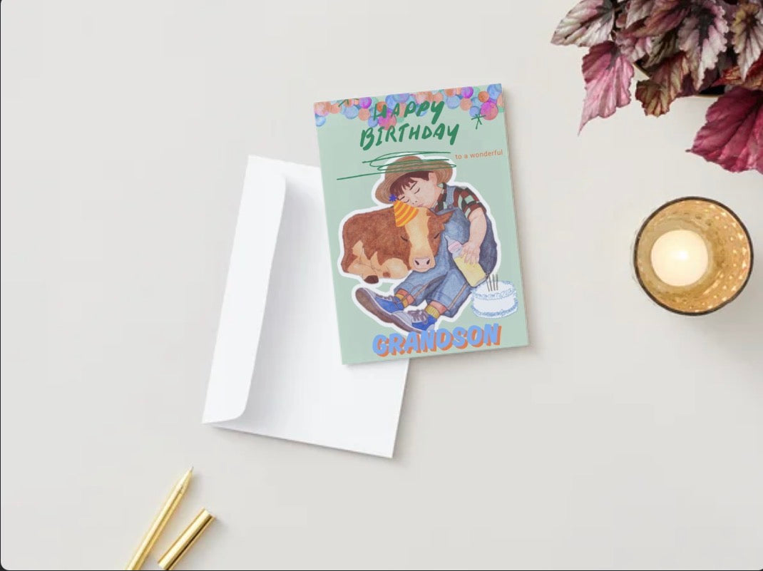 Barnyard Birthdays: Grandson Card