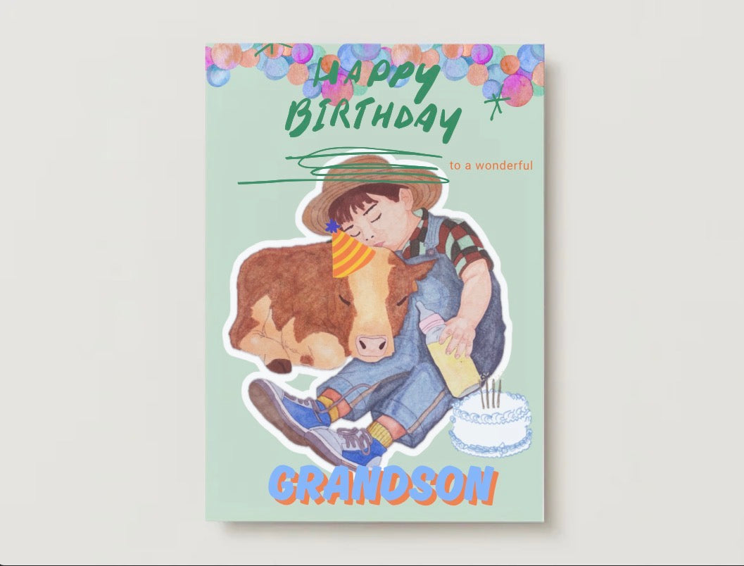 Barnyard Birthdays: Grandson Card