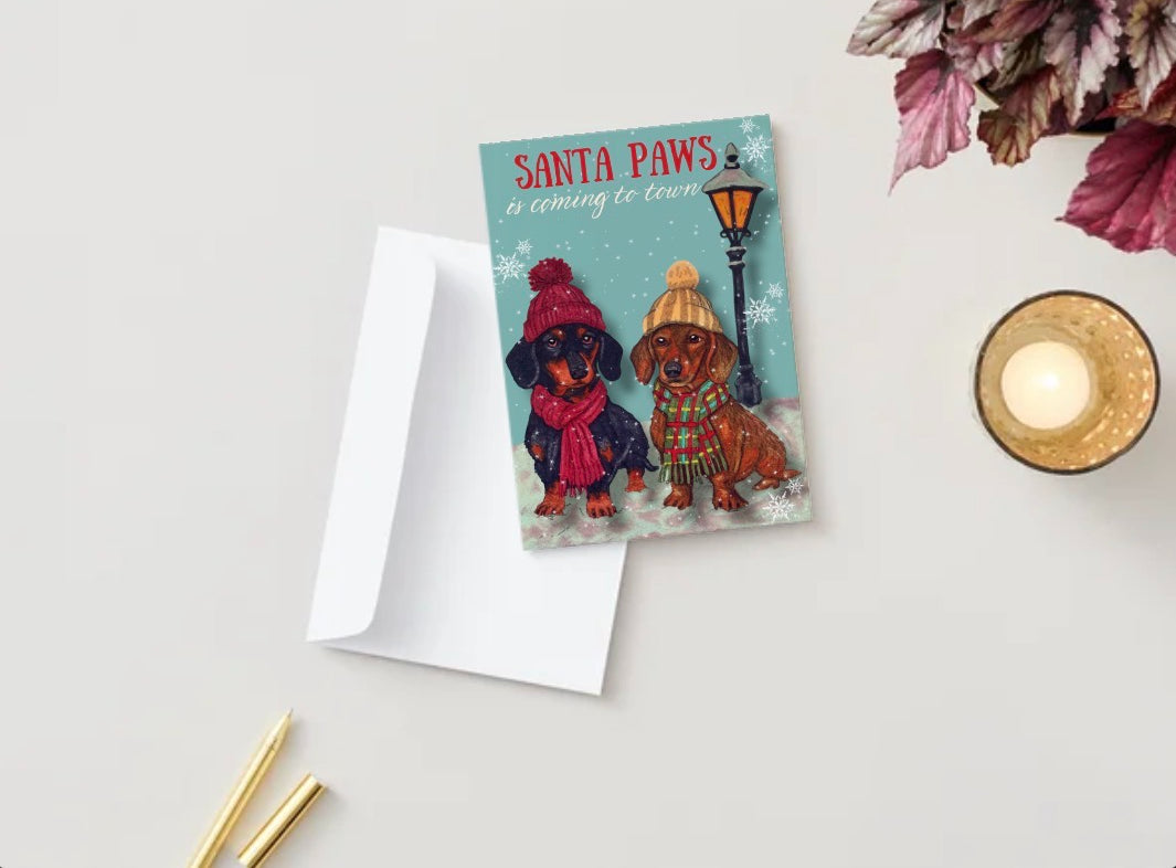 Santa Paws Is Coming To Town Christmas Card