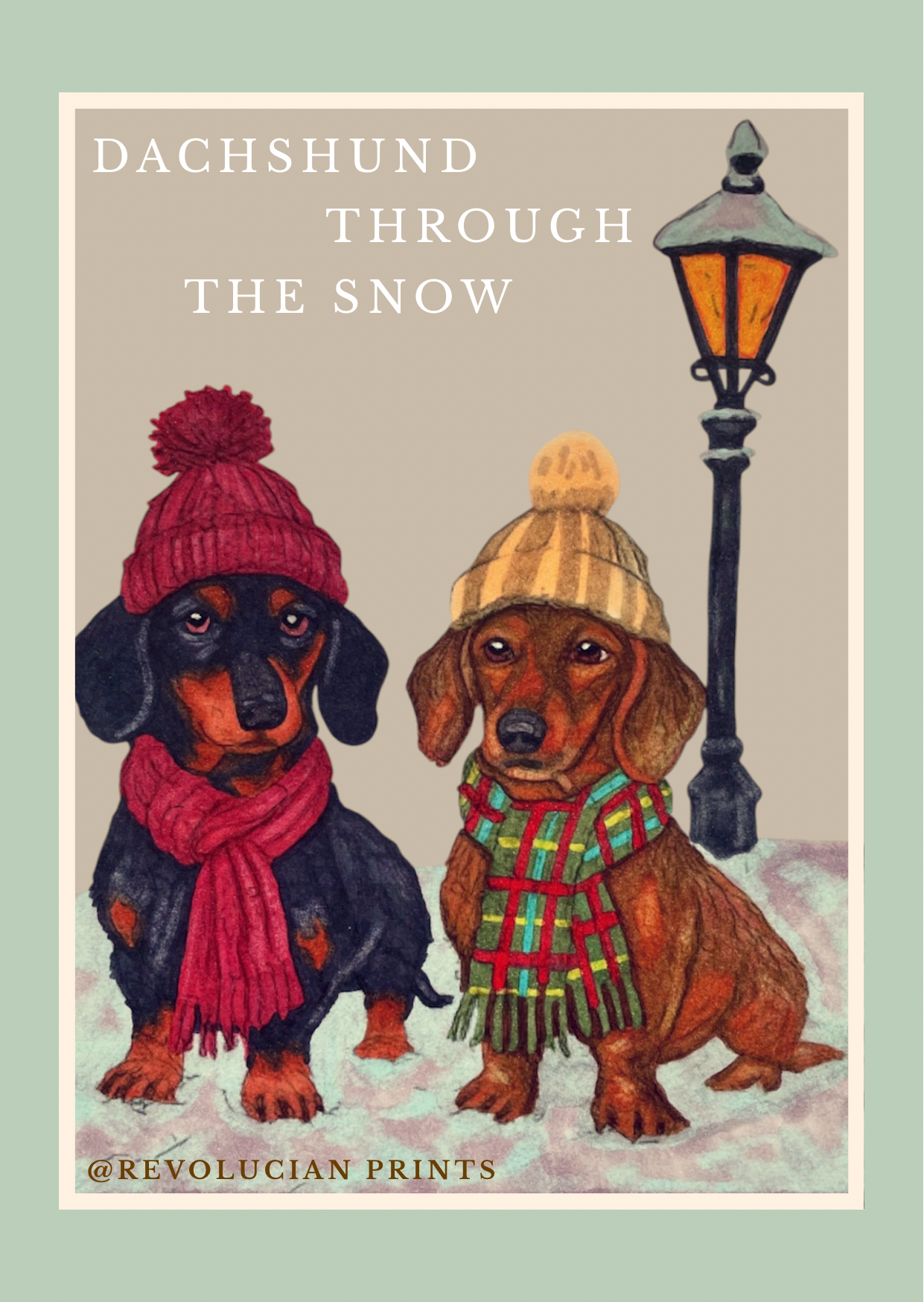 Dachshund Through The Snow 30x40cm: White